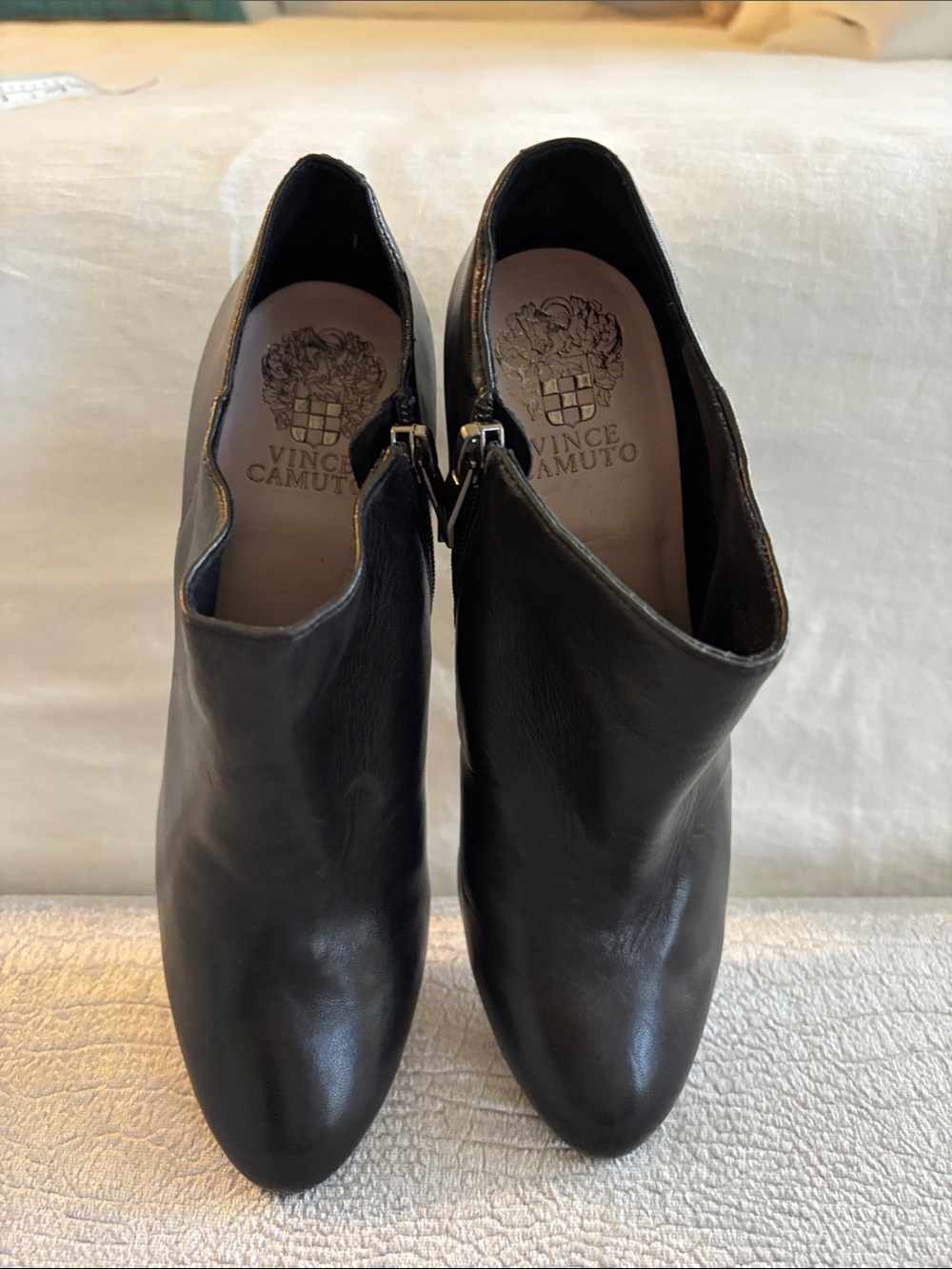 Vince Camuto Black Leather Zip Ankle Booties